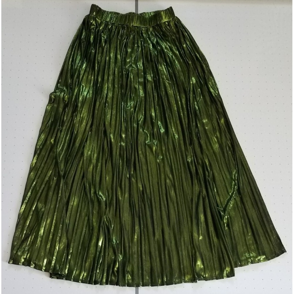 Nasty Gal‎ Skirt Size 4 The Pleat is On Metallic Midi Disco AGG90467 Green NEW